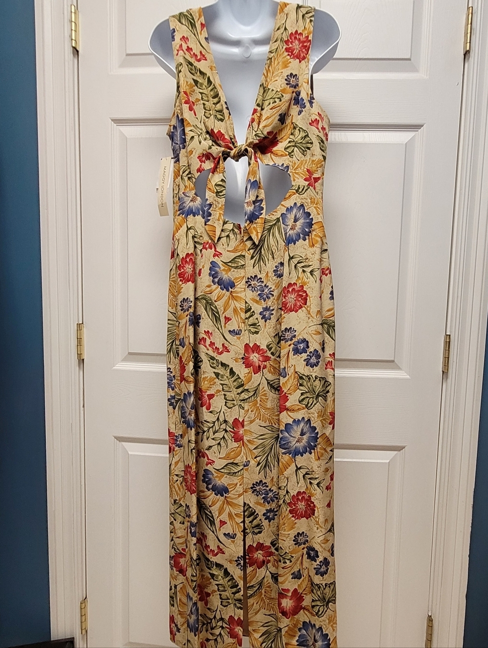 Maggy London Silk Vintage Open Back  Floral Maxi Dress Size 14 - Picture 8 of 11